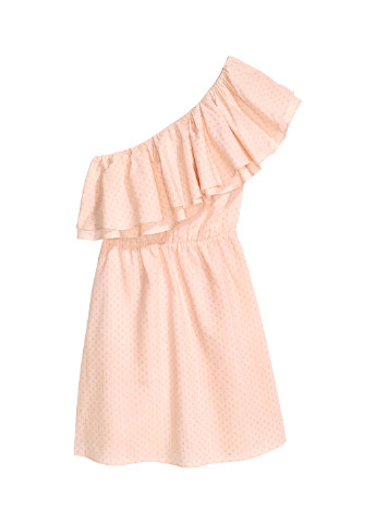 Персиковое кэжуал платье клеш H&M в горошек