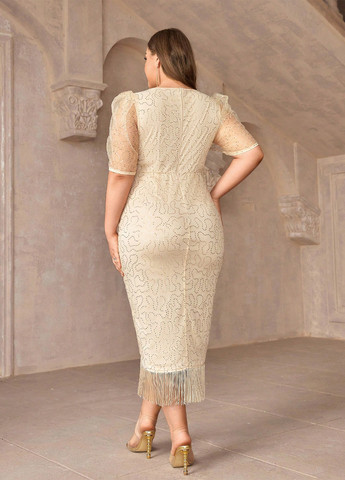 Світло-бежева кежуал, коктейльна сукня на запах SHEIN однотонна