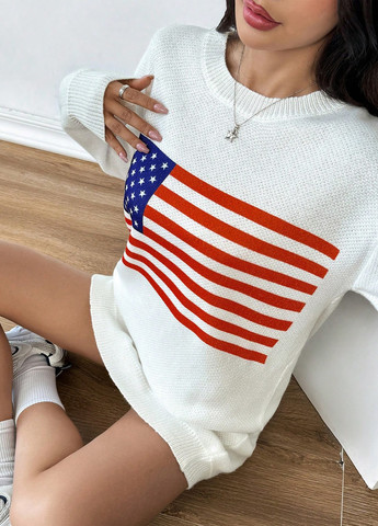 Білий кежуал сукня сукня светр SHEIN американський прапор