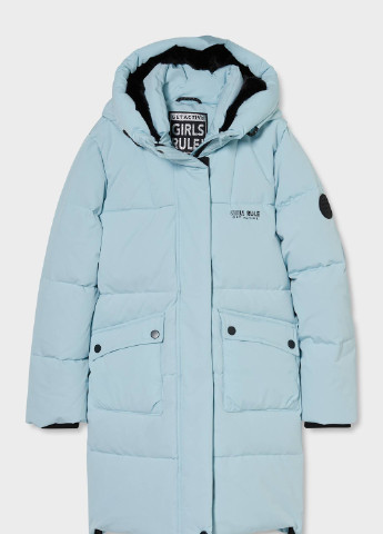 Голубая зимняя подростковая длинная куртка для девочки зима C&A