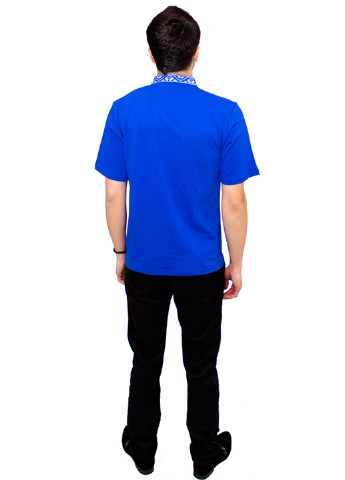 Синяя кэжуал рубашка ЕтноМодерн с коротким рукавом