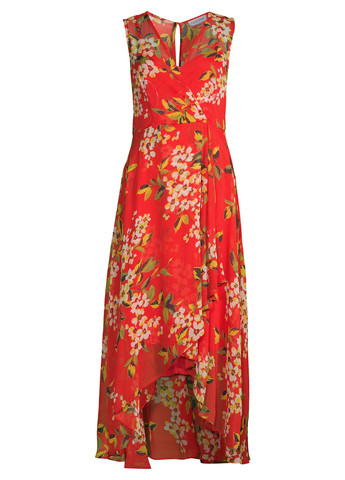Красное кэжуал платье а-силуэт Calvin Klein с цветочным принтом