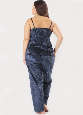 Темно-синій демісезонний комплект (халат, топ, брюки) Ghazel