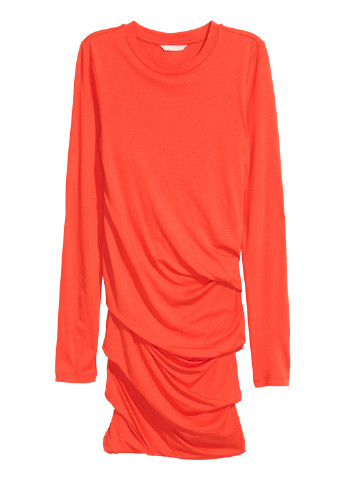 Оранжево-красное кэжуал платье с длинным рукавом H&M однотонное