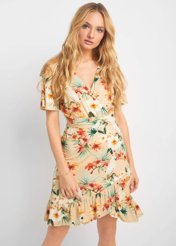 Бежевое кэжуал платье на запах Orsay с цветочным принтом