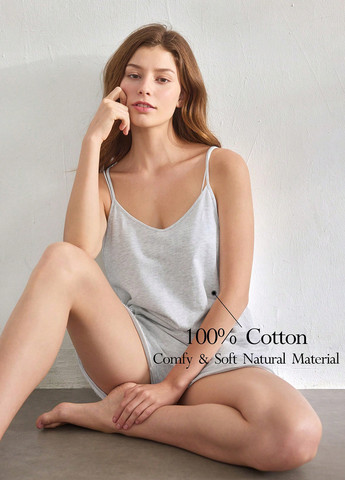 Комбинезон SHEIN комбинезон-шорты меланж светло-серый домашний хлопок