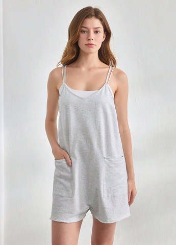 Комбинезон SHEIN комбинезон-шорты меланж светло-серый домашний хлопок