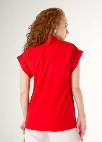 Красная летняя красная блуза с вышивкой "бамбук" и воротником стойкой INNOE Блуза