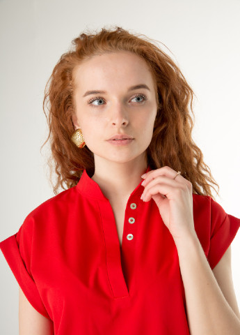 Красная красная блуза с вышивкой "бамбук" и воротником стойкой INNOE Блуза