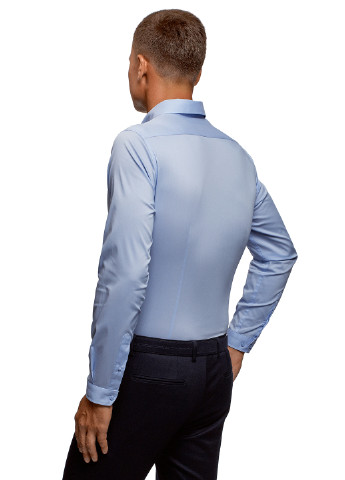 Бледно-синяя классическая рубашка однотонная Oodji с длинным рукавом