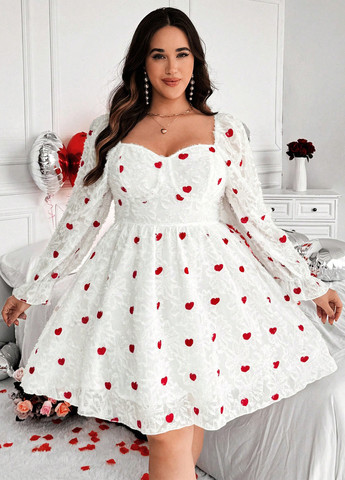 Білий святковий, кежуал сукня кльош SHEIN сердечка