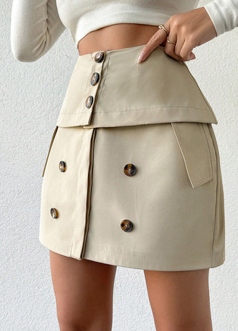 Бежевая кэжуал однотонная юбка SHEIN а-силуэта (трапеция)