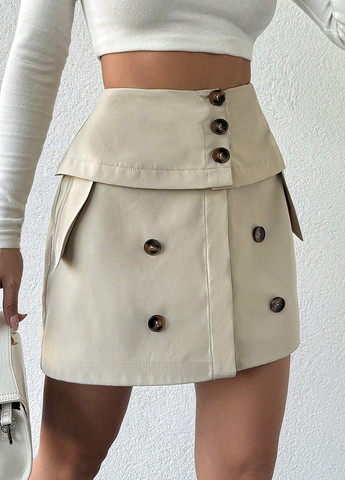 Бежевая кэжуал однотонная юбка SHEIN а-силуэта (трапеция)