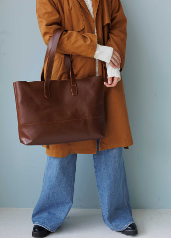 Містка жіноча сумка шоппер коньячного кольору з натуральної напівматової шкіри Boorbon (253342352)