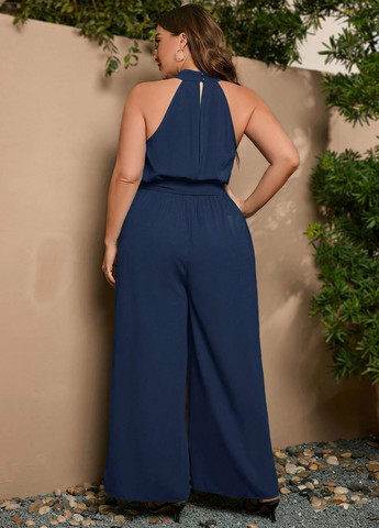 Комбінезон SHEIN комбінезон-брюки однотонний темно-синій кежуал поліестер