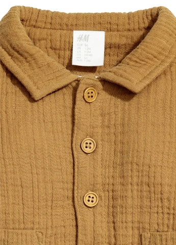 Горчичная кэжуал рубашка однотонная H&M с длинным рукавом