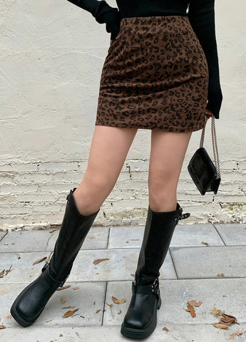 Коричневая кэжуал леопардовая юбка SHEIN