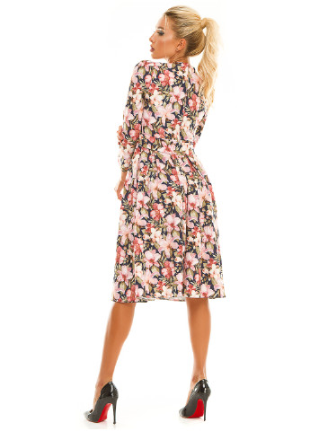 Розово-лиловое кэжуал платье а-силуэт Lady Style с цветочным принтом