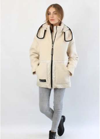 Бежевая женская куртка с мягкой искусственной валеной шерстью в бежевой расцветке Fodarlloy