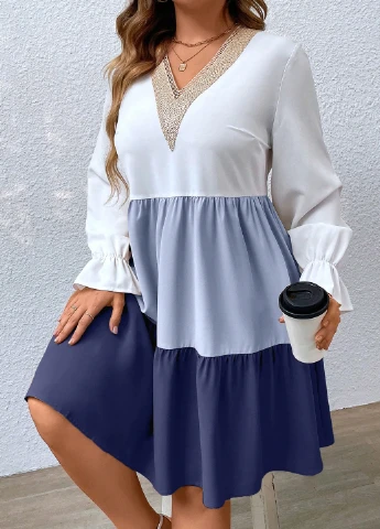 Комбинированное кэжуал платье а-силуэт SHEIN однотонное