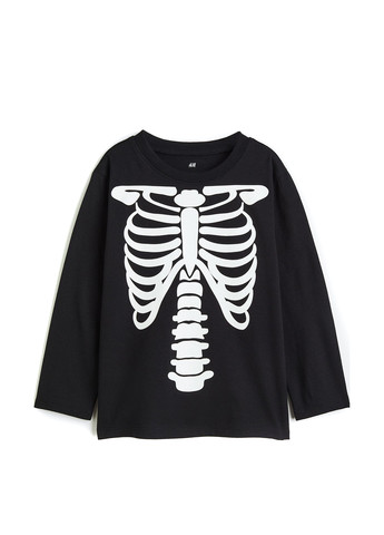 Черный демисезонный кэжуал лонгслив H&M с рисунком