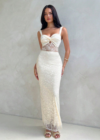 Кремовое праздничный, вечернее платье а-силуэт, футляр, с открытой спиной SHEIN однотонное