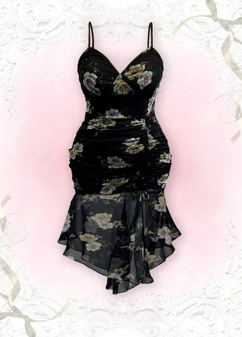 Черное кэжуал платье SHEIN с цветочным принтом