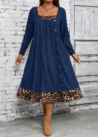 Синя кежуал сукня а-силует SHEIN леопардовий