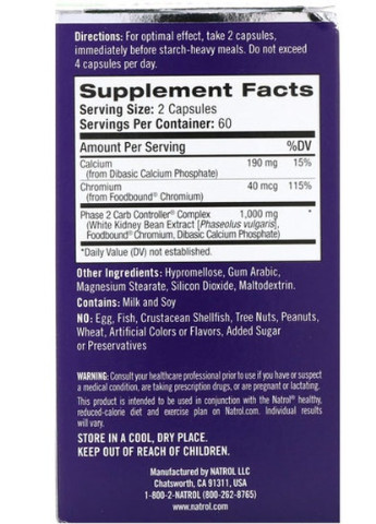 Carb Intercept with Phase 2 Carb Controller 120 Veg Caps Natrol (256380075)