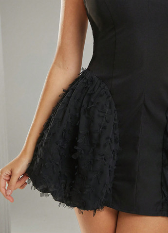 Черное коктейльное, кэжуал платье с юбкой-солнце SHEIN однотонное