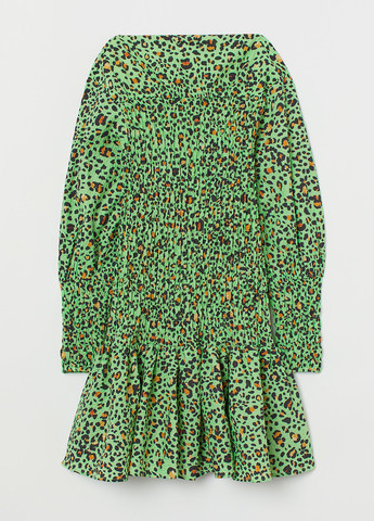 Зеленое кэжуал платье а-силуэт H&M с абстрактным узором