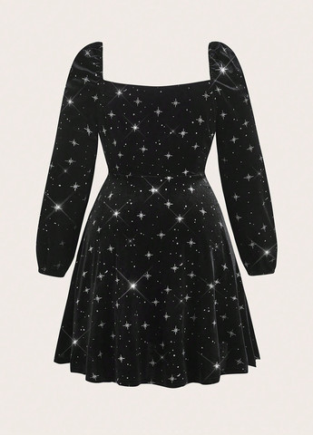 Чорна кежуал сукня кльош SHEIN зірки