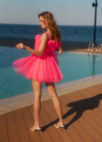 Розовое вечернее платье клеш Gepur однотонное