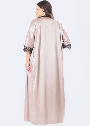 Світло-бежевий демісезонний комплект (топ, шорти, халат) Ghazel