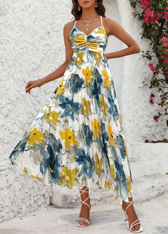 Комбінована кежуал сукня плісована SHEIN з квітковим принтом