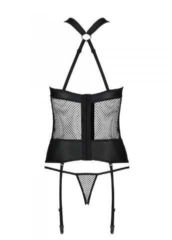 Сетчатый комплект корсет с халтером, съемные подвязки и трусики Amanda Corset black L/XL - Passion (255457834)