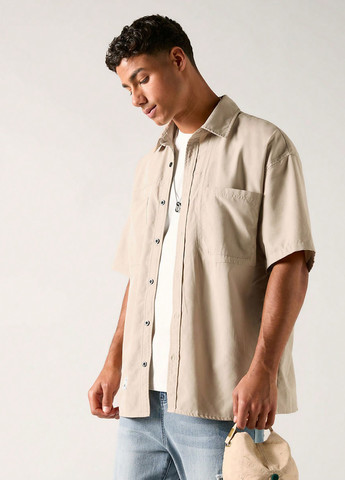 Светло-бежевая кэжуал рубашка однотонная SHEIN