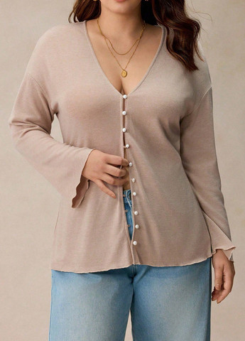 Темно-бежевый демисезонный кардиган SHEIN