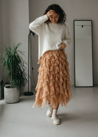 Кофейная вечерний однотонная юбка ST-Seventeen