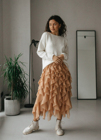 Кофейная вечерний однотонная юбка ST-Seventeen