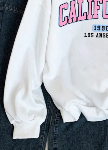 SHEIN світшот логотип білий кежуал поліестер