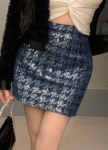 Синяя кэжуал, коктейльный однотонная юбка SHEIN