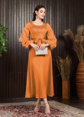 Оранжевое праздничный платье клеш, а-силуэт SHEIN однотонное