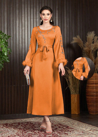 Оранжевое праздничный платье клеш, а-силуэт SHEIN однотонное