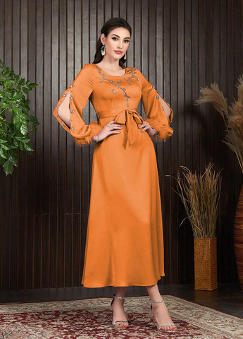 Оранжевое праздничный платье клеш, а-силуэт SHEIN однотонное