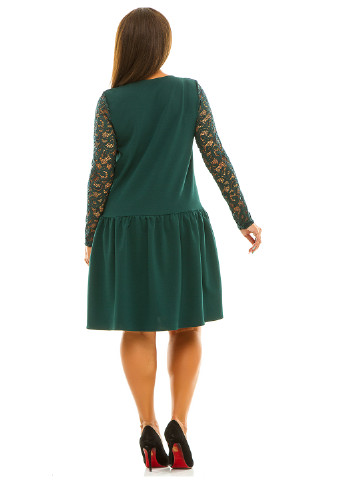 Темно-зелена кежуал сукня з довгим рукавом Lady Style