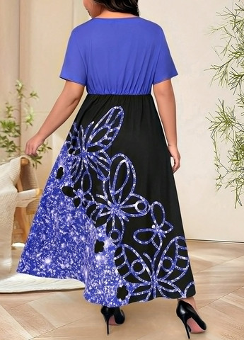 Синя вечірня сукня а-силует SHEIN метелики