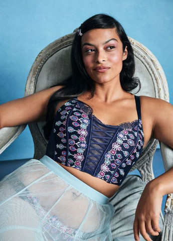 Синий демисезонный комплект (корсет, пояс для чулок) Victoria's Secret