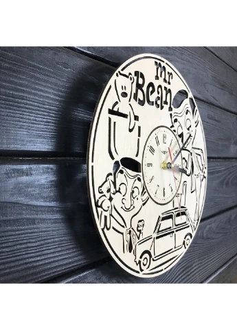 Безшумний оригінальний настінний годинник з дерева «Мистер Бін» 7Arts (253566615)