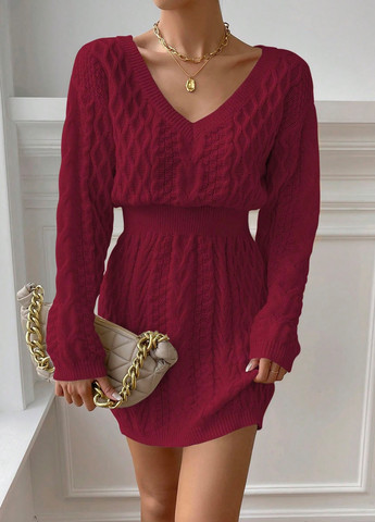 Бордова кежуал сукня SHEIN однотонна